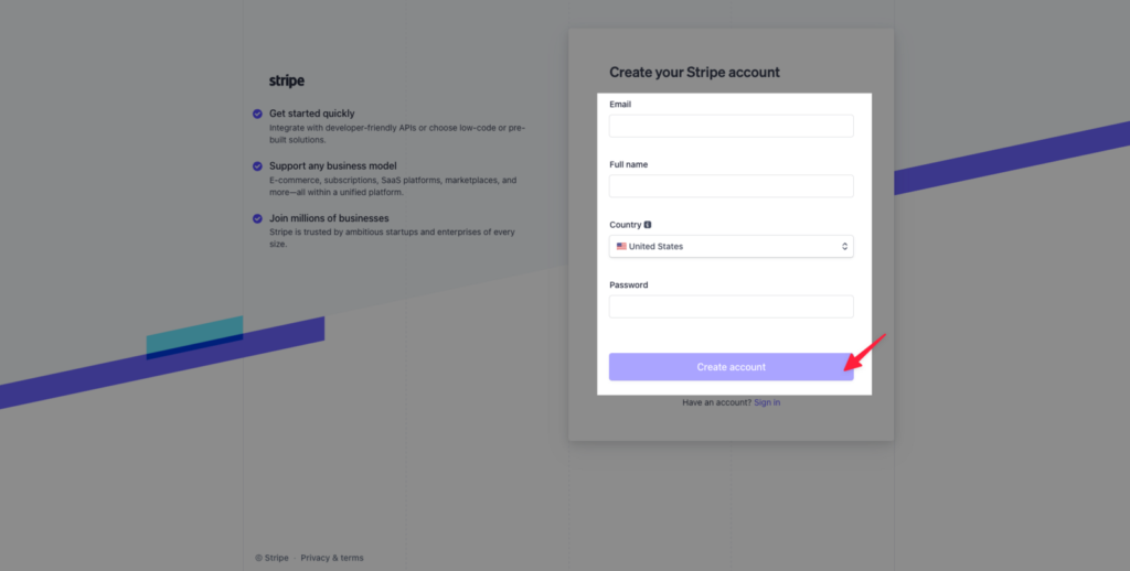 Signing Up for a Stripe Account